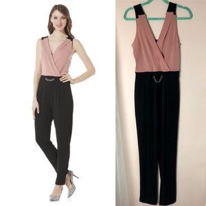 Colorblock Halter Jumpsuit Rose Black Small NWT
